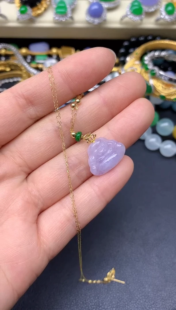 颈饰18K金镶嵌翡翠121-雪姐翡翠天天见