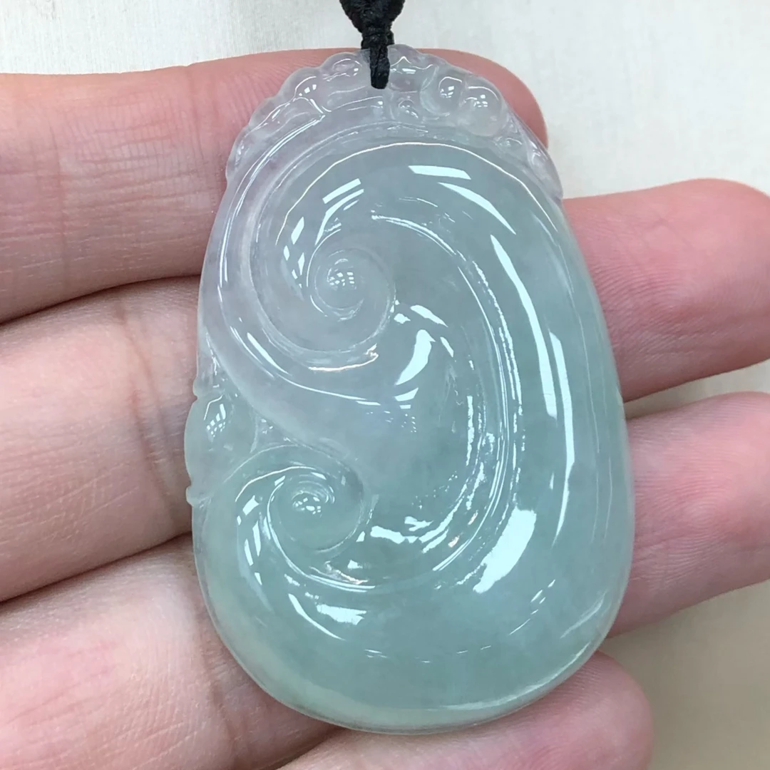 八七珠宝翡翠冰胶大如意吊坠 多样性发一件 天然A货翡翠
