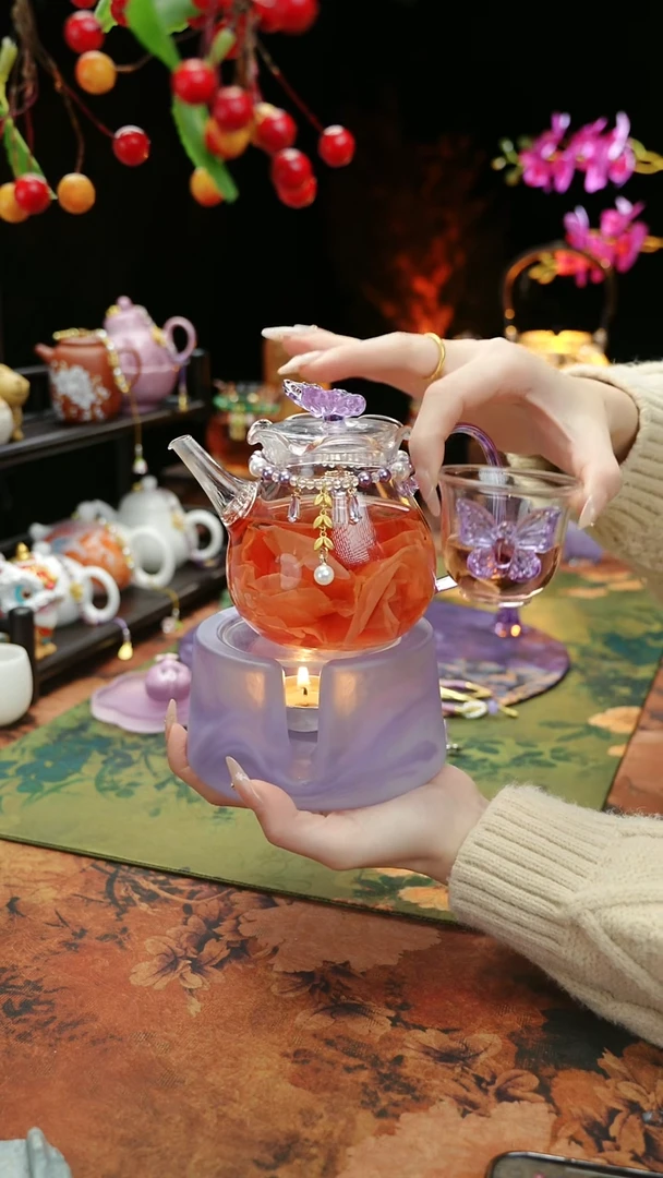 【闪购商品】紫色温茶台+茶壶+链子+杯子