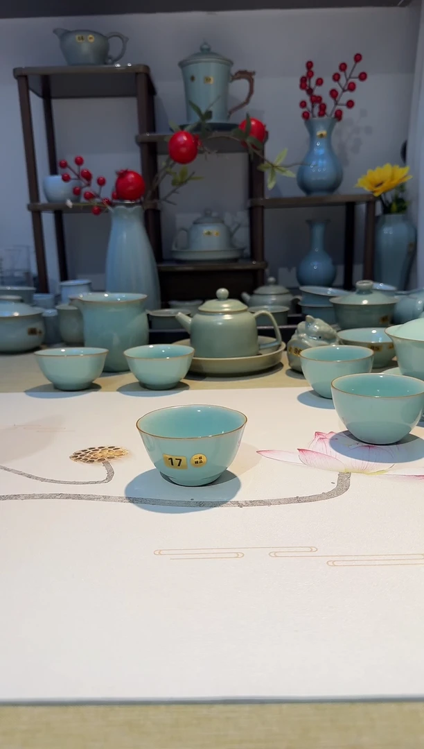 杯子17花口杯 主人杯品茗杯 缥碧釉 一级精品一