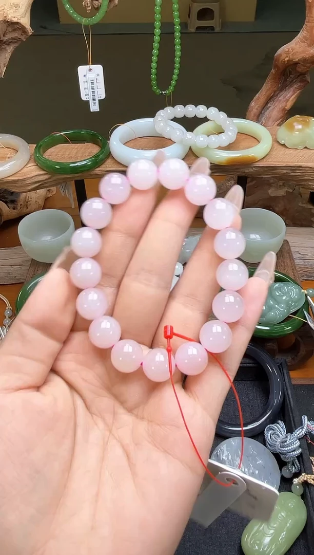未镶嵌手串和田玉卡12青海藕粉 圆珠 9013919