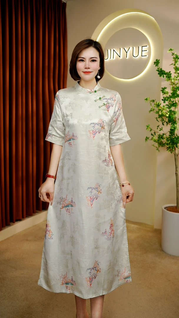 【 沐妍】2025新款新中式修身气质连衣裙1536A