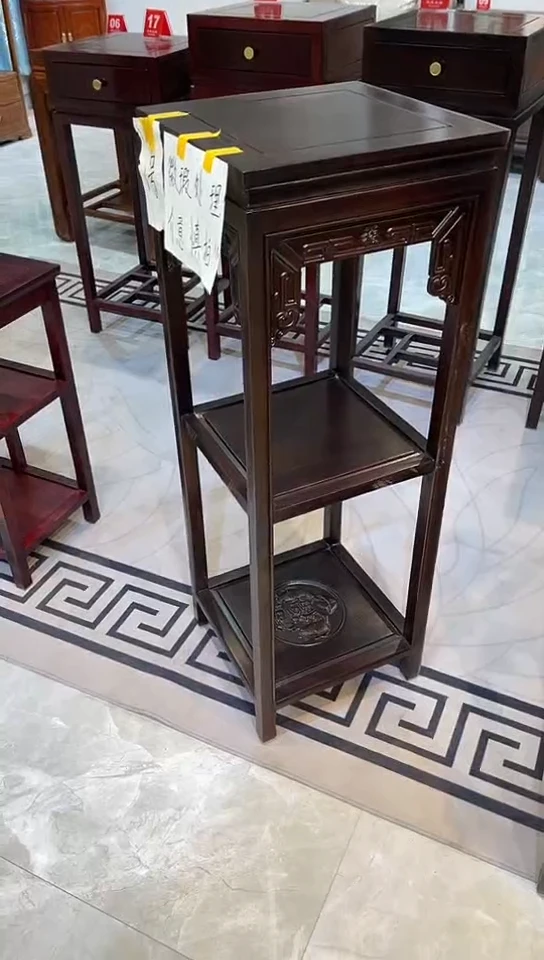 【闪购商品】黑酸枝木类成套家具黑檀色福字花架35*35*100