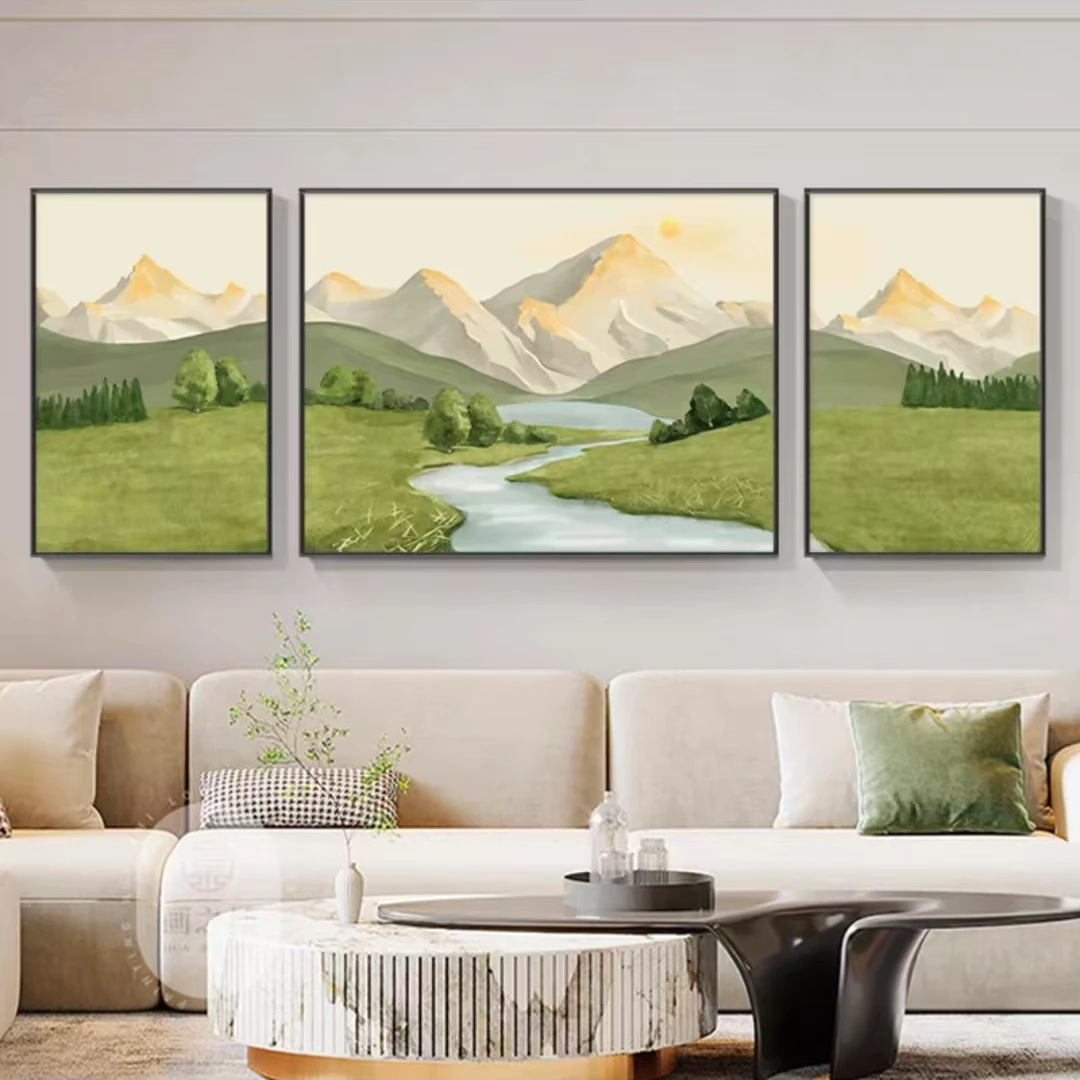 F-0012新中式装饰画三联画轻奢背景墙初见金山挂画办公室壁画