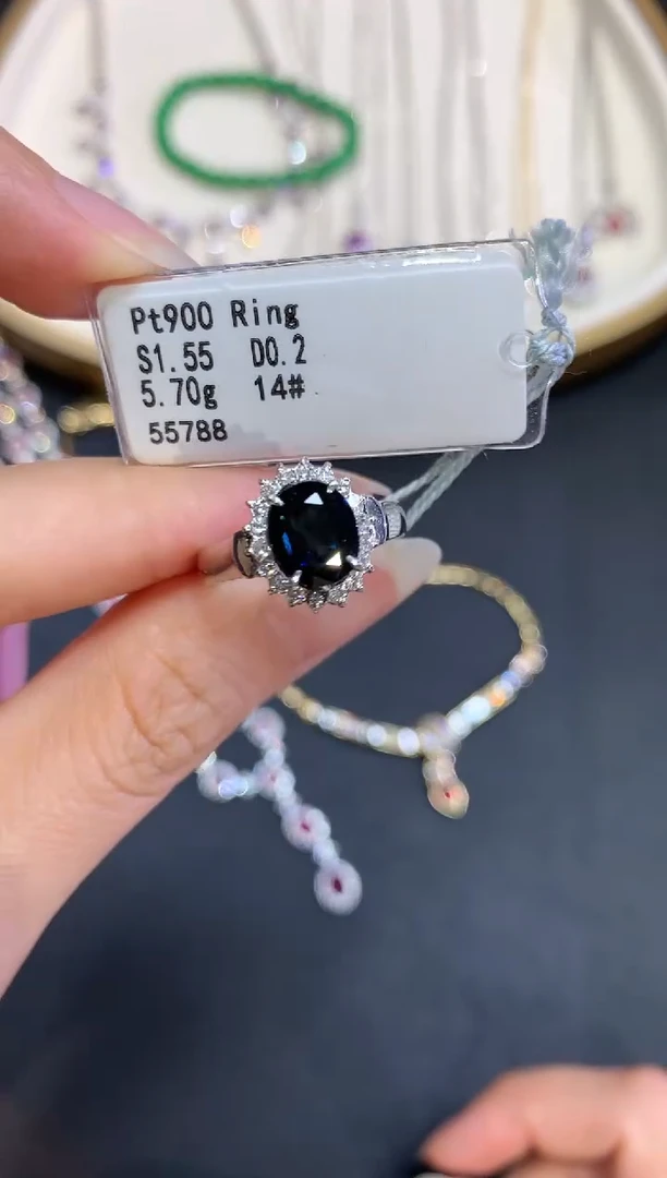 定制蓝宝石戒指铂Pt850镶嵌W93|3980