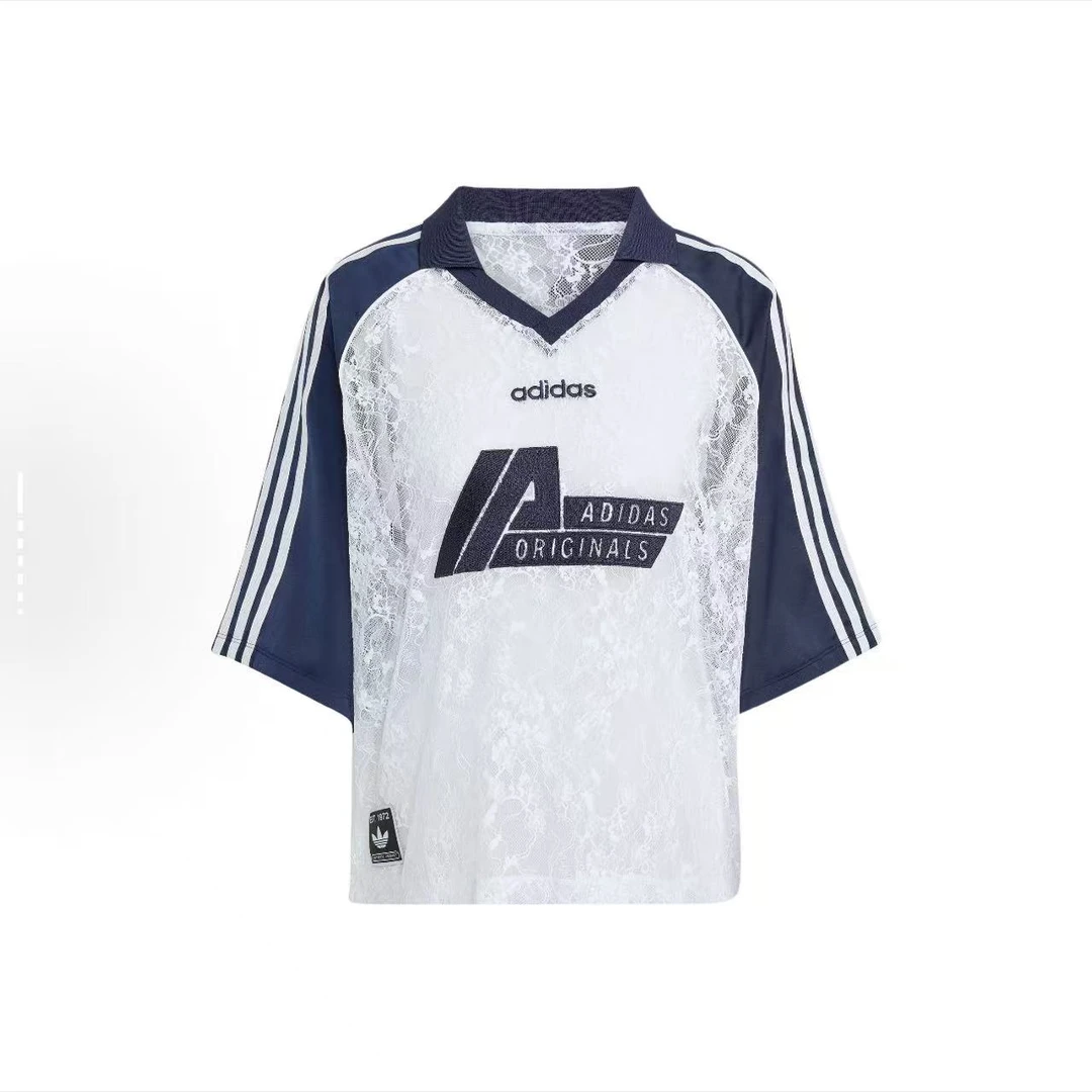adidas/阿迪达斯 舒适时尚运动短袖足球衣 女款 白/深靛蓝KD2275