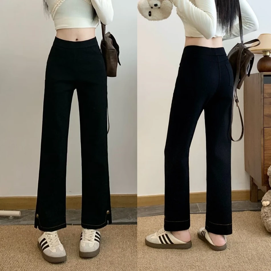 大码胖mm百搭休闲藏肉小黑裤女秋季新款时尚弹力休闲直筒裤6210