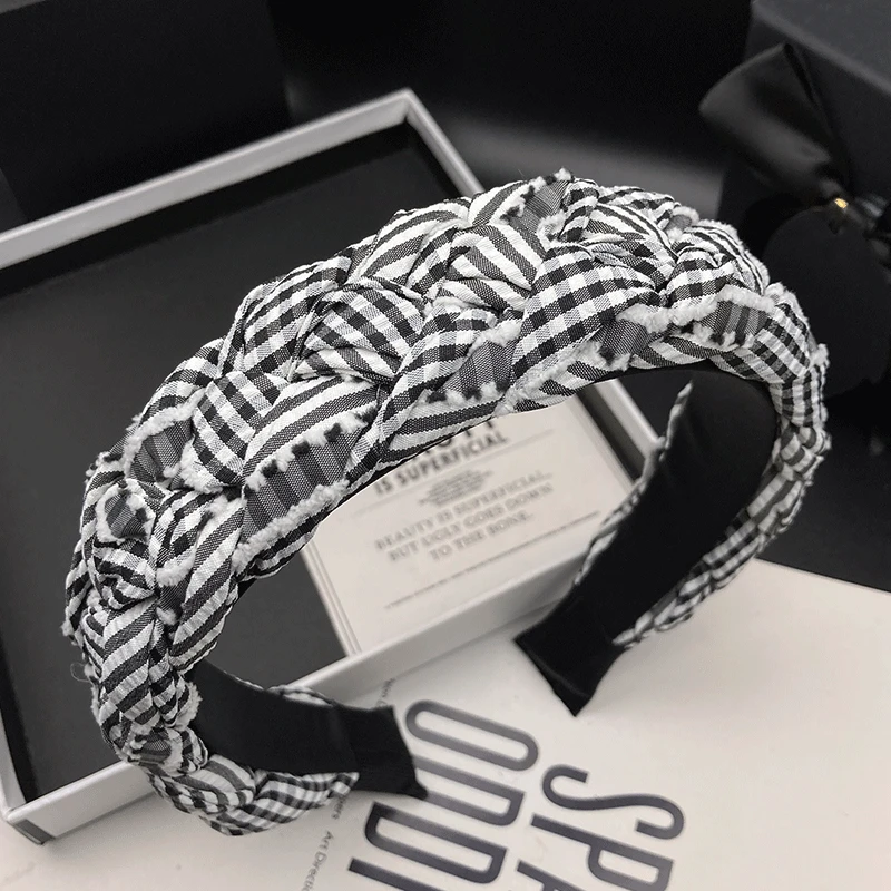 新款窄边发箍中国风气质百搭编织简约格纹发饰女头箍外出复古高档