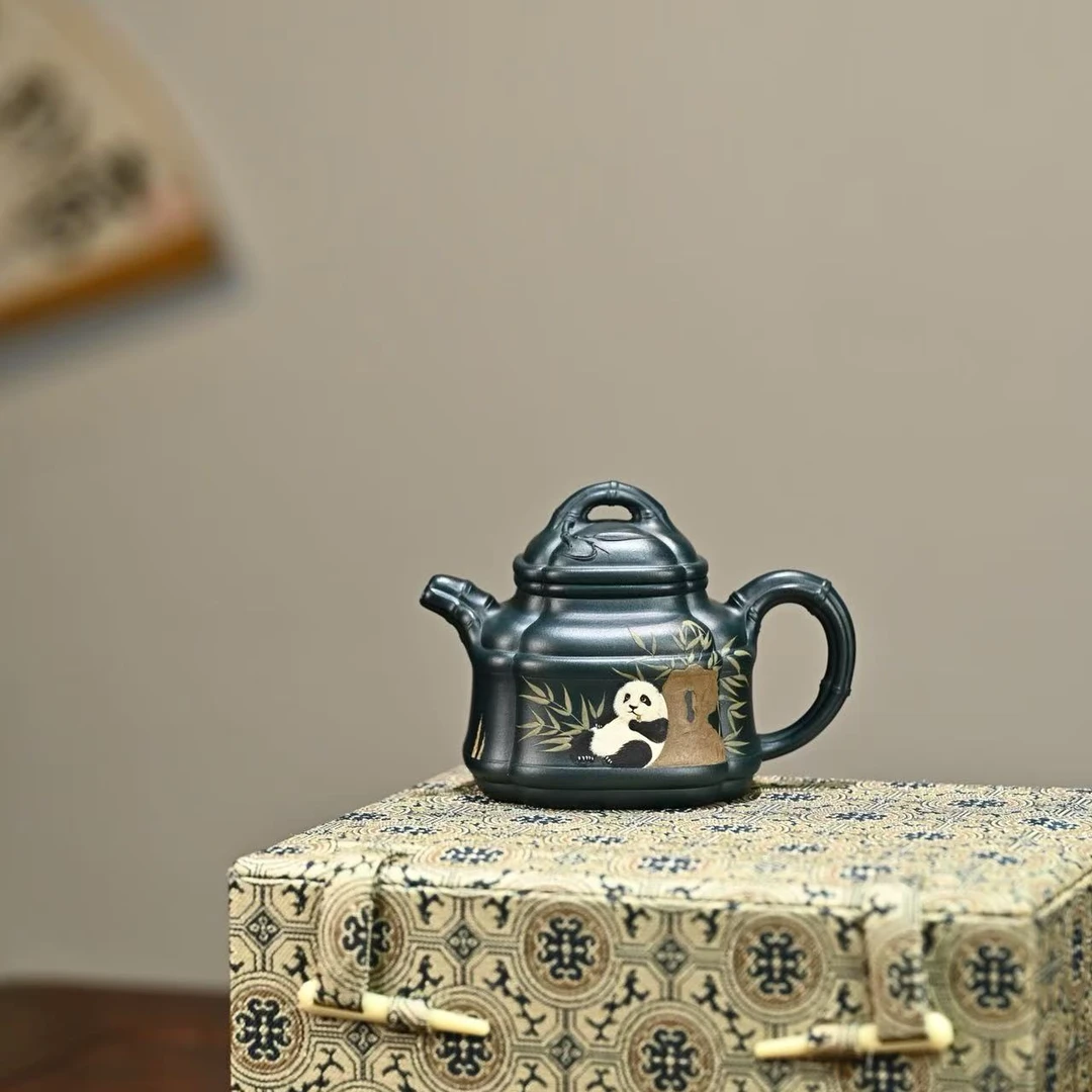 【利贞l四方竹鼎】原矿墨绿泥 约180cc 全手工制作 紫砂壶茶具FX