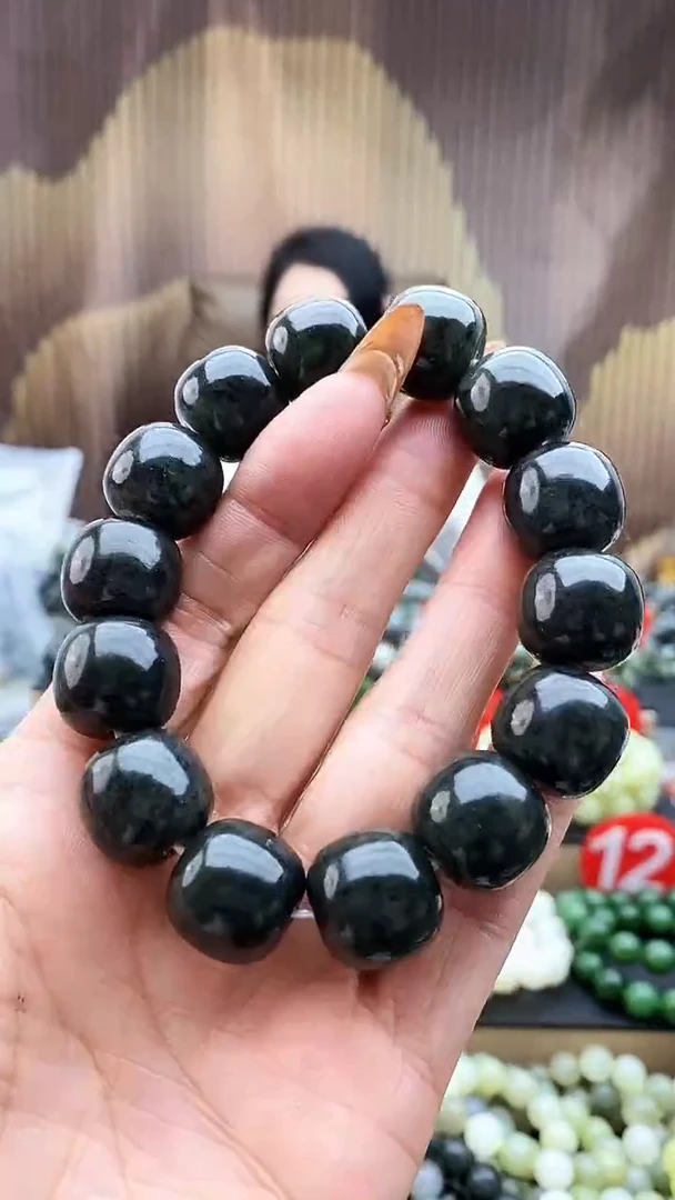 未镶嵌手串和田玉老型点墨青花16聚墨