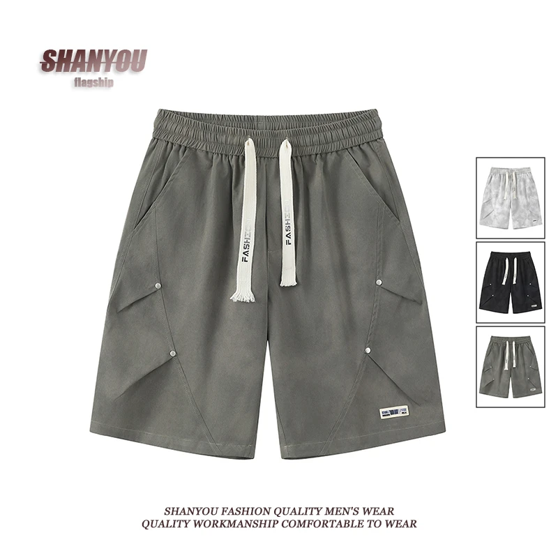 夏季男士工装冰丝短裤潮流宽松透气复古直筒百搭休闲潮牌设计短裤