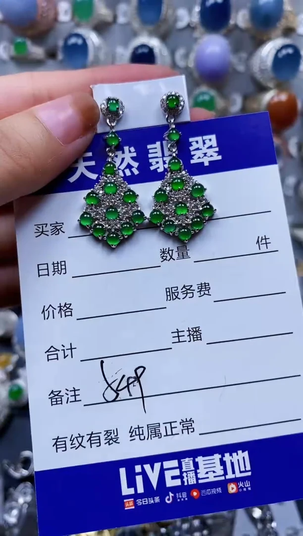 翡翠银S925镶嵌耳饰549