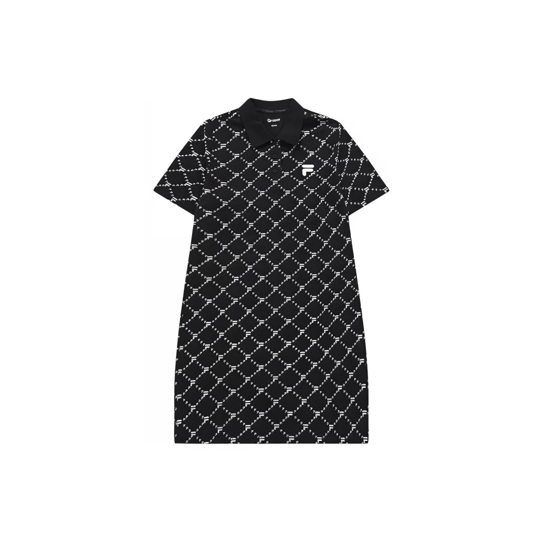 Fila/斐乐logo印花图案直筒Polo领短袖连衣裙T11W423306FBK