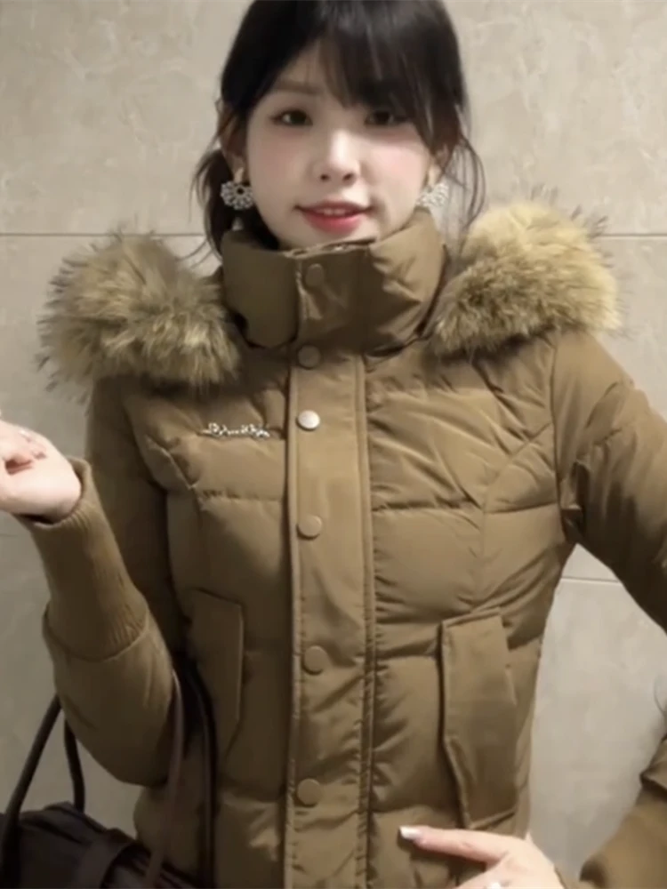 连帽毛领短款棉服女冬季小个子收腰显瘦棉服外套加厚保暖面包服潮