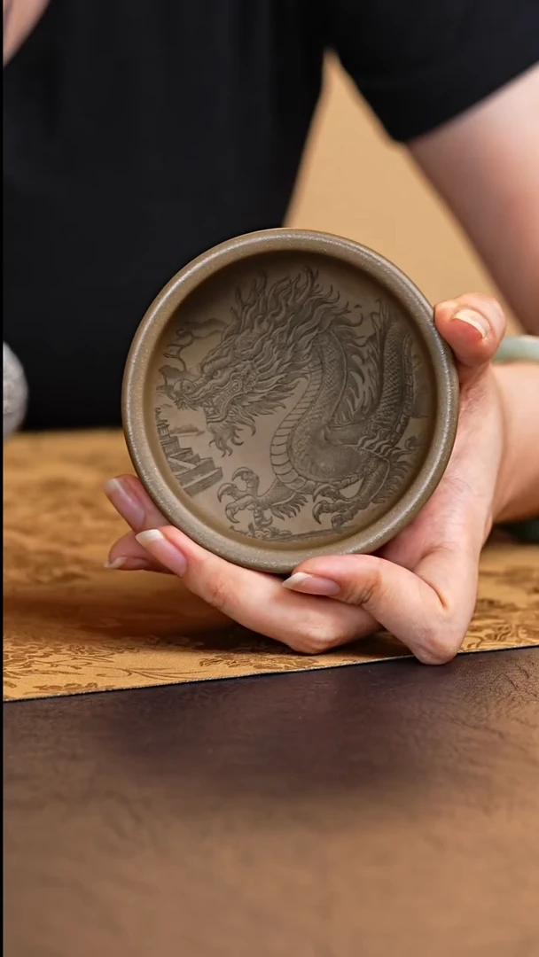 茶杯紫砂宜兴原矿紫砂蟹壳青龙行天下主人杯