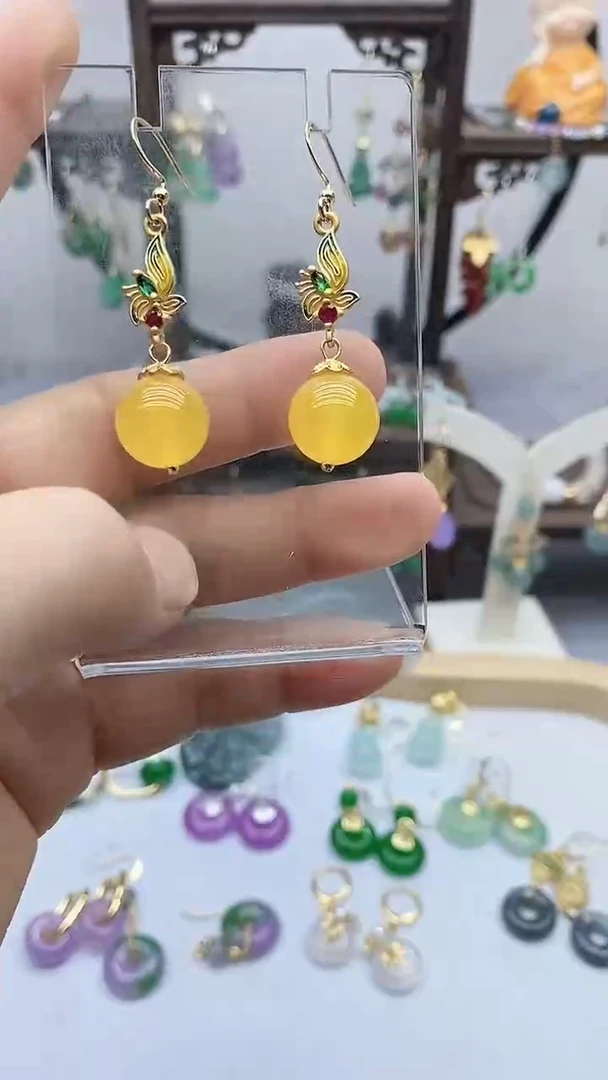 玛瑙/玉髓耳饰14K金镶嵌114