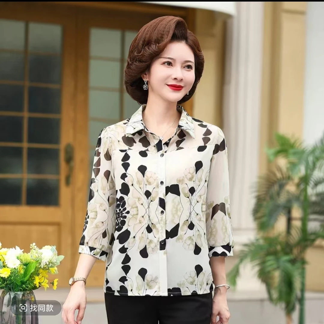 349-常规款复古型气质碎花百搭中老年女装夏季