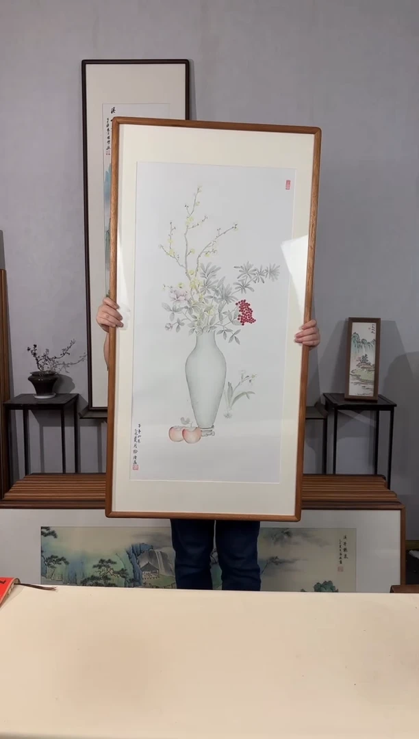国画手绘*事事如意*62*122cm带框发货