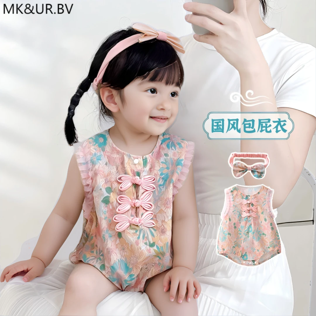MK&UR.BV婴儿衣服夏装连体衣女宝宝中国风百日新中式周岁礼服夏季