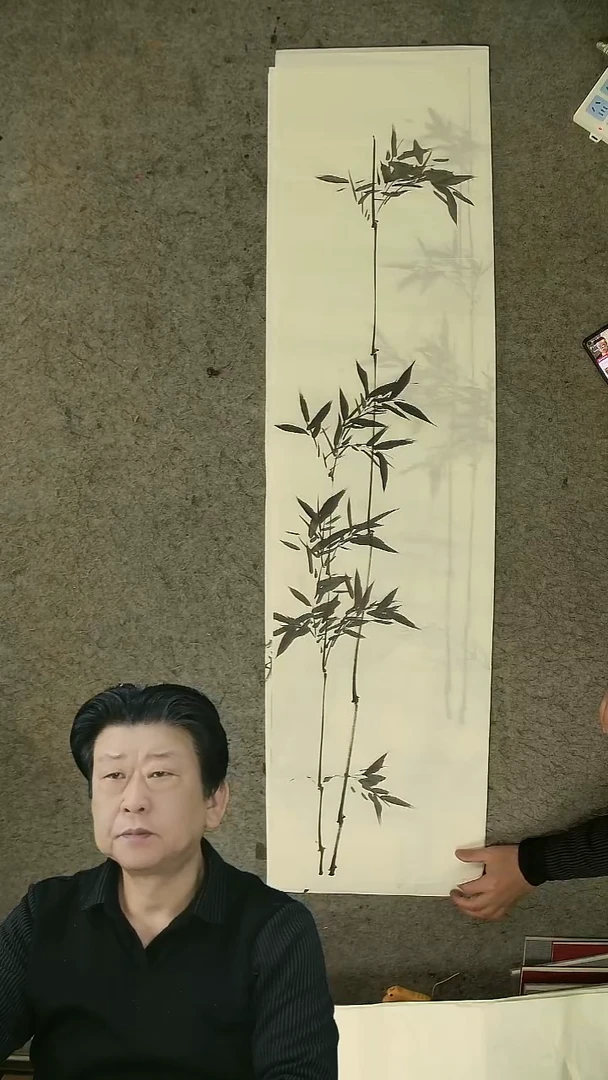 国画四尺对开  墨竹条屏 34*138cm