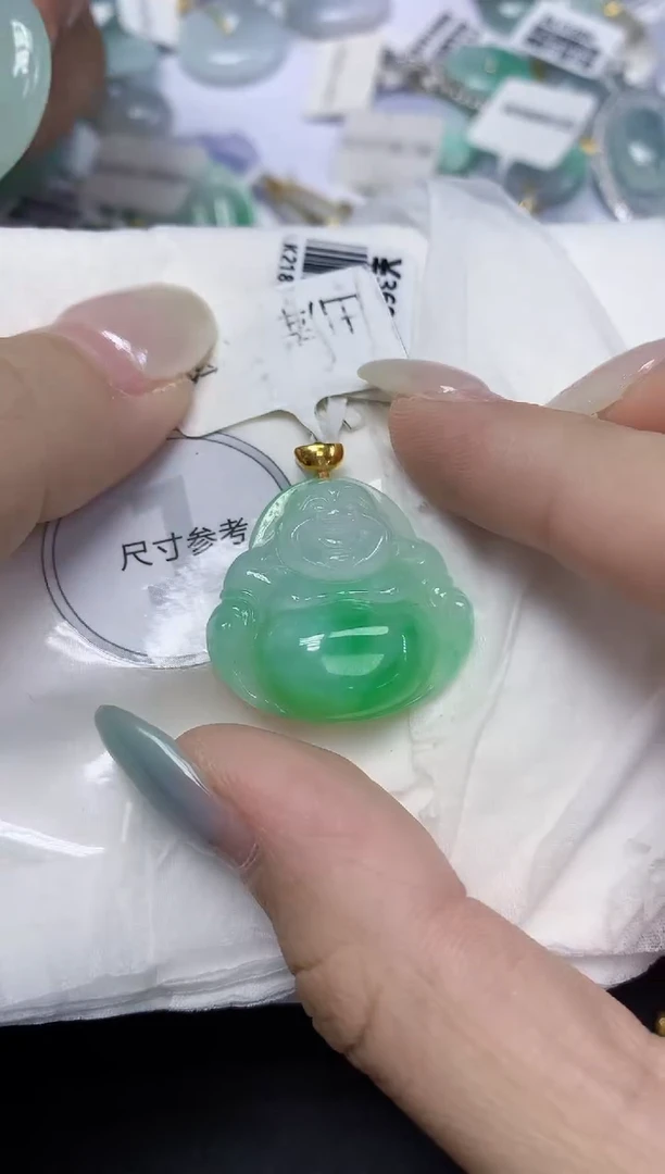 翡翠18K金镶嵌颈饰天然缅甸翡翠A货百元以上9元证书费自理