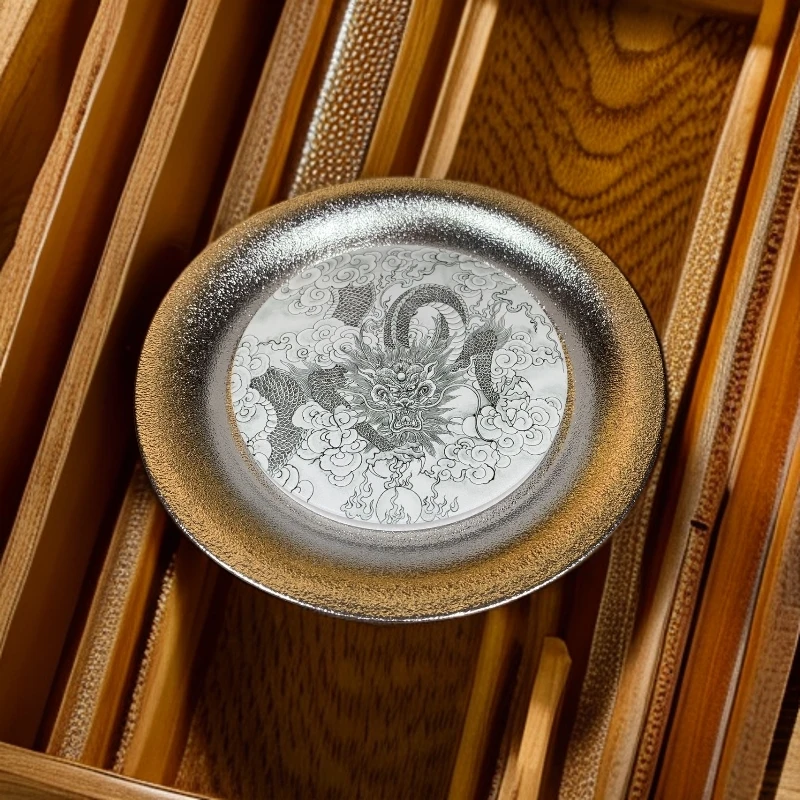 墨龙银茶盘壶承陶瓷复古茶具纯手工手绘干泡精美1800鎏银全手工