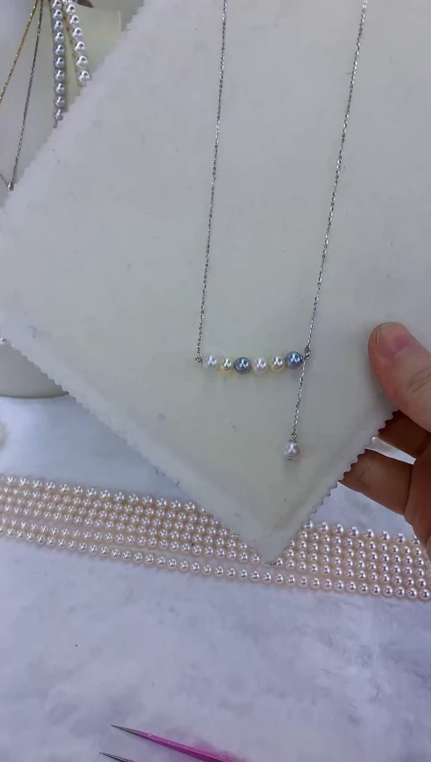 银S925镶嵌饰品海水珍珠糖果平衡木套链