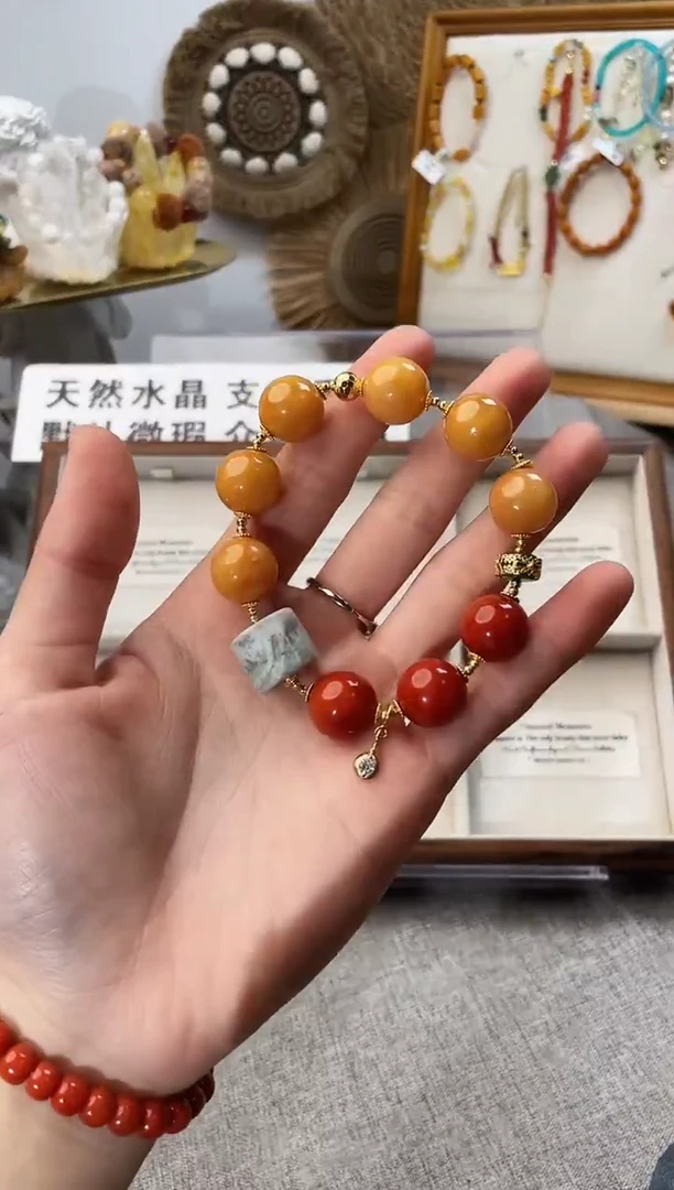 银S925镶嵌手串南红玛瑙?**仪南红黄菲手串