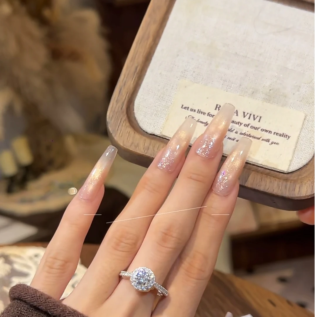 【橘子汽水】显白简约美甲，手工穿戴甲，不透本甲，可固态