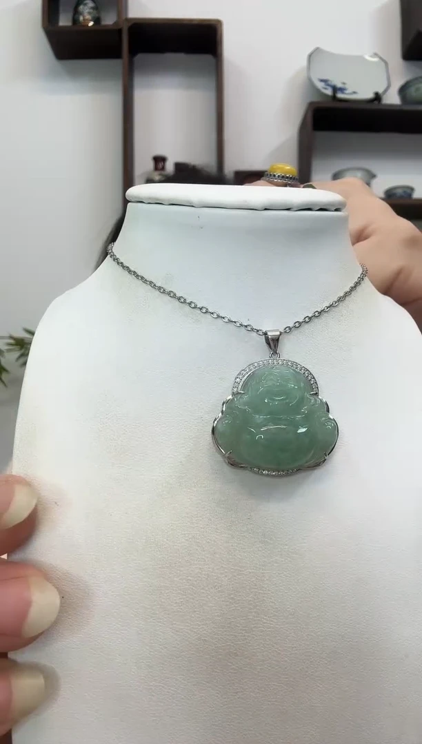 吊坠(赠链)银S925镶嵌翡翠小佛