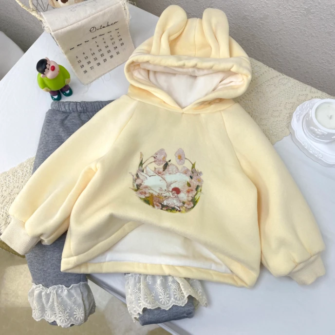 【加绒加厚】秋冬款女宝套头小棉袄加绒加厚可爱兔卫衣Sj-B-C159