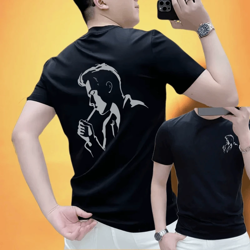 新款百搭重磅纯棉男孩男士爆款小众短袖t恤潮流休闲夏季印花上衣