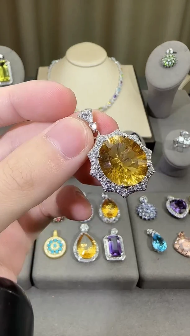 颈饰银S925镶嵌黄晶16*14mm吊坠2