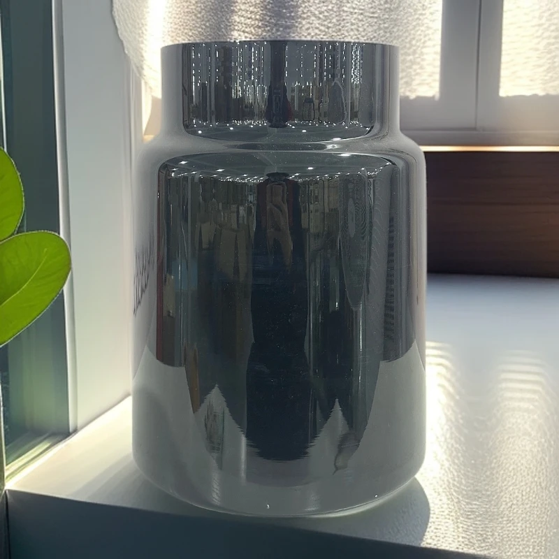 私花主义Q87微瑕创意简约黑色落地水晶玻璃花瓶-PK