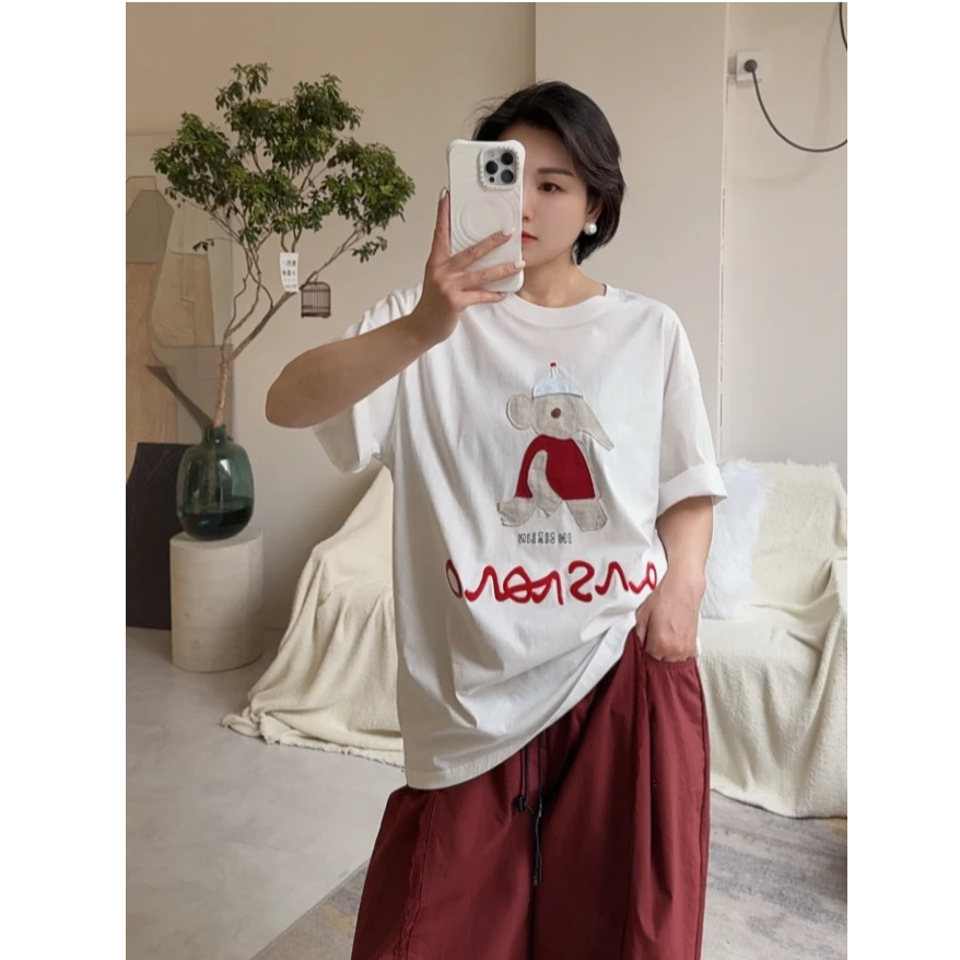 【卡蔓陈LILI】2025夏季新款时尚圆领卡通小象宽松减龄T恤 8722
