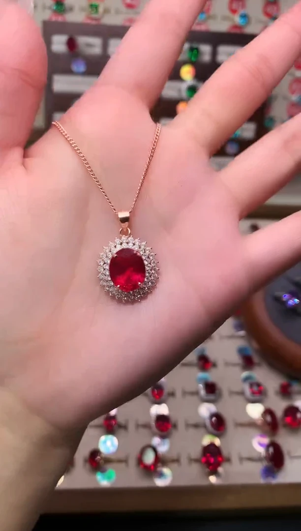 无吊坠925银典藏 轻奢 鸽血红红色系10*12双戴妃玫瑰金托吊坠赠链