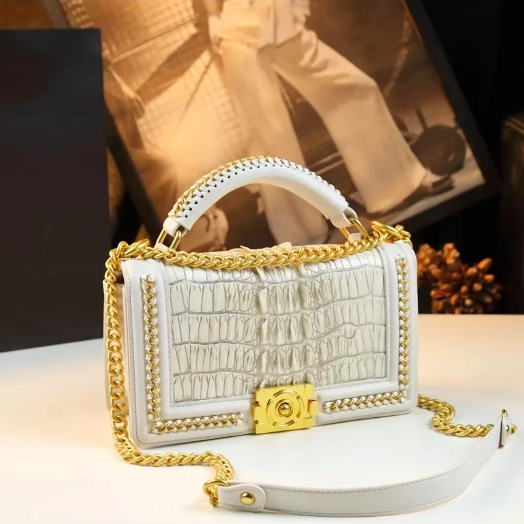 纹真皮链条女包小香风单肩斜挎辣妈包时尚小方包A089