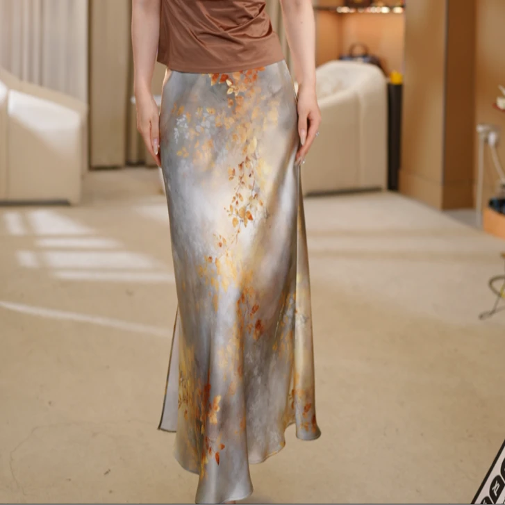 【晓时尚fashion】金枝玉叶定制印花百搭三醋酸包臀半裙