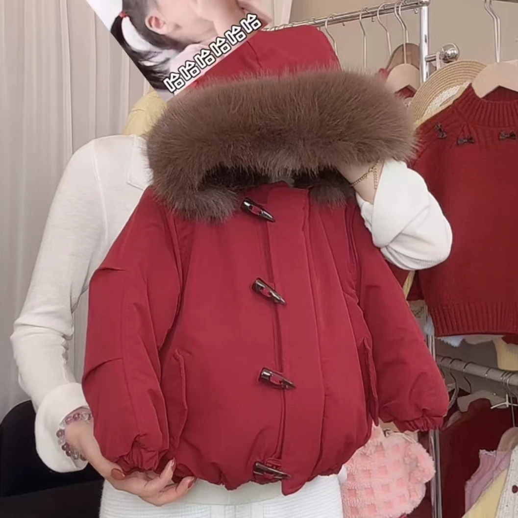 儿童冬季棉服2025新款冬装棉衣女童洋气加厚保暖红色棉服