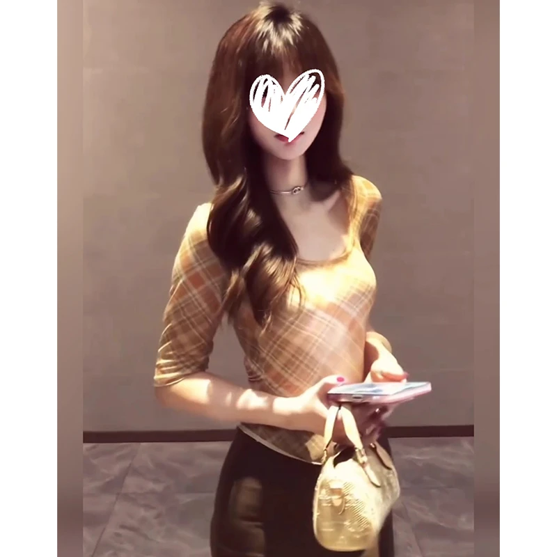 【点睛格纹】中袖长袖不易透上衣内搭显瘦T恤