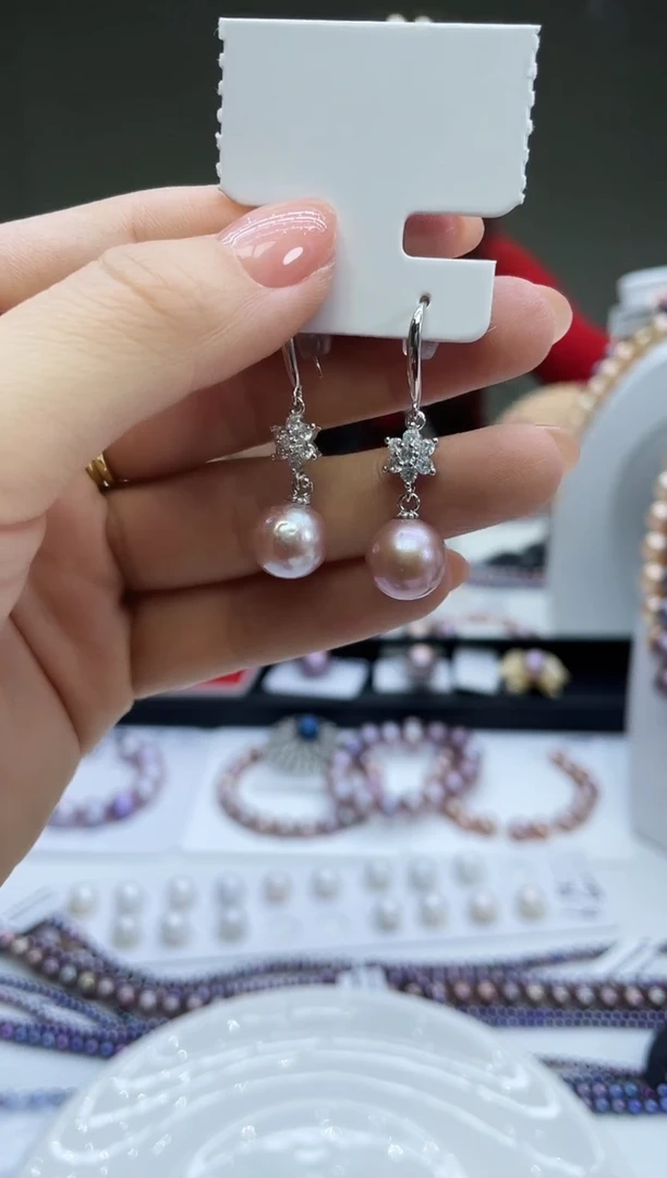 未镶嵌耳坠淡水珍珠紫色系耳坠