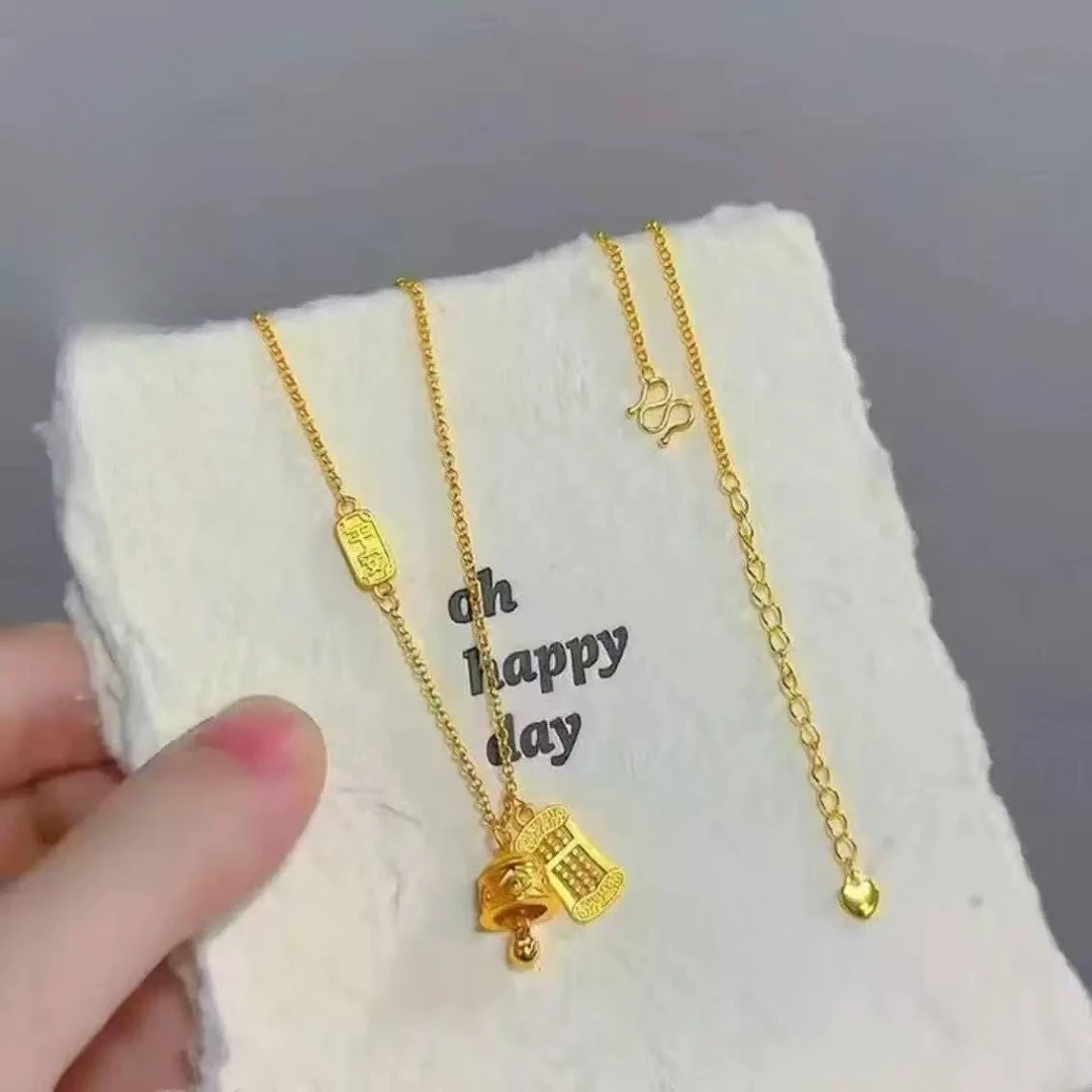 【顺丰配送 明天到家】平安铃铛吊坠金色算盘宫铃铛项链锁骨链套链铜合金福禄平安