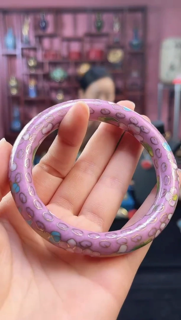 非遗 景泰蓝棍镯 55-60/1.2粗版 藕粉