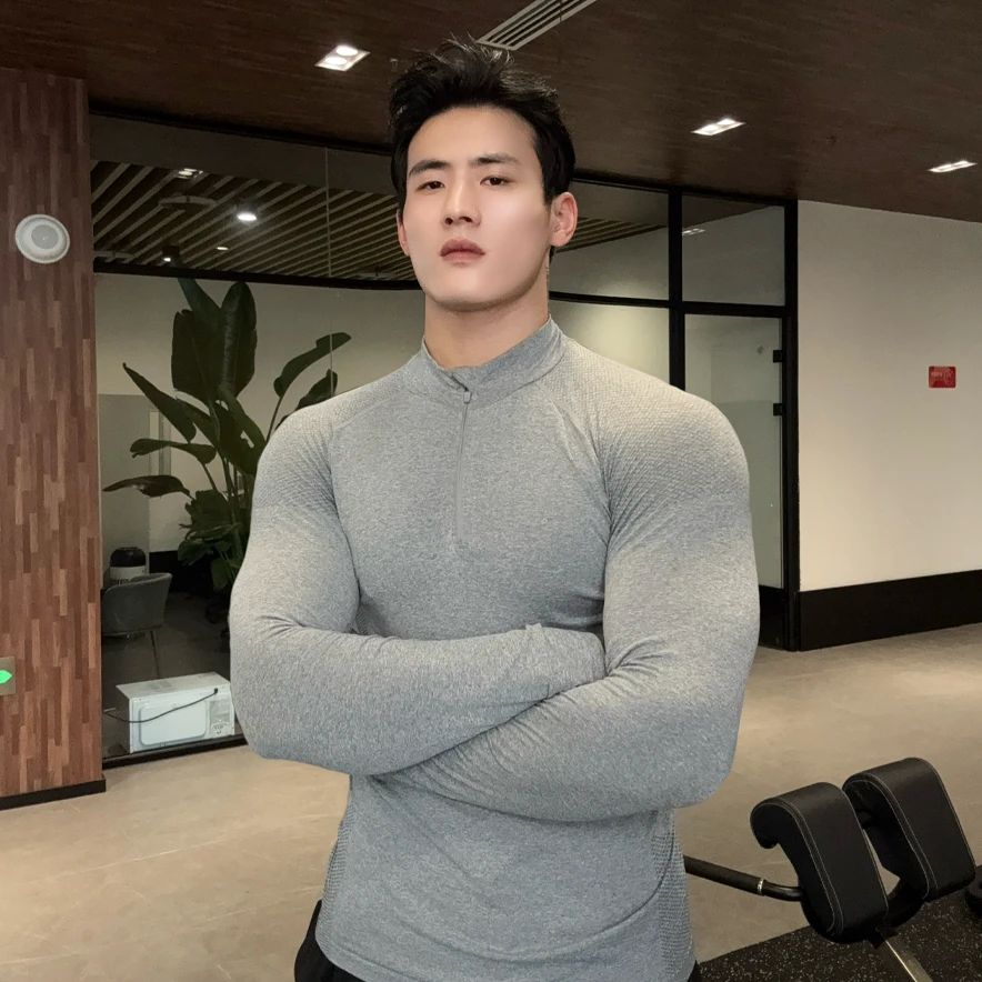 AeroBloom美式无缝健身长袖训练半拉链速干显壮运动训练健身服