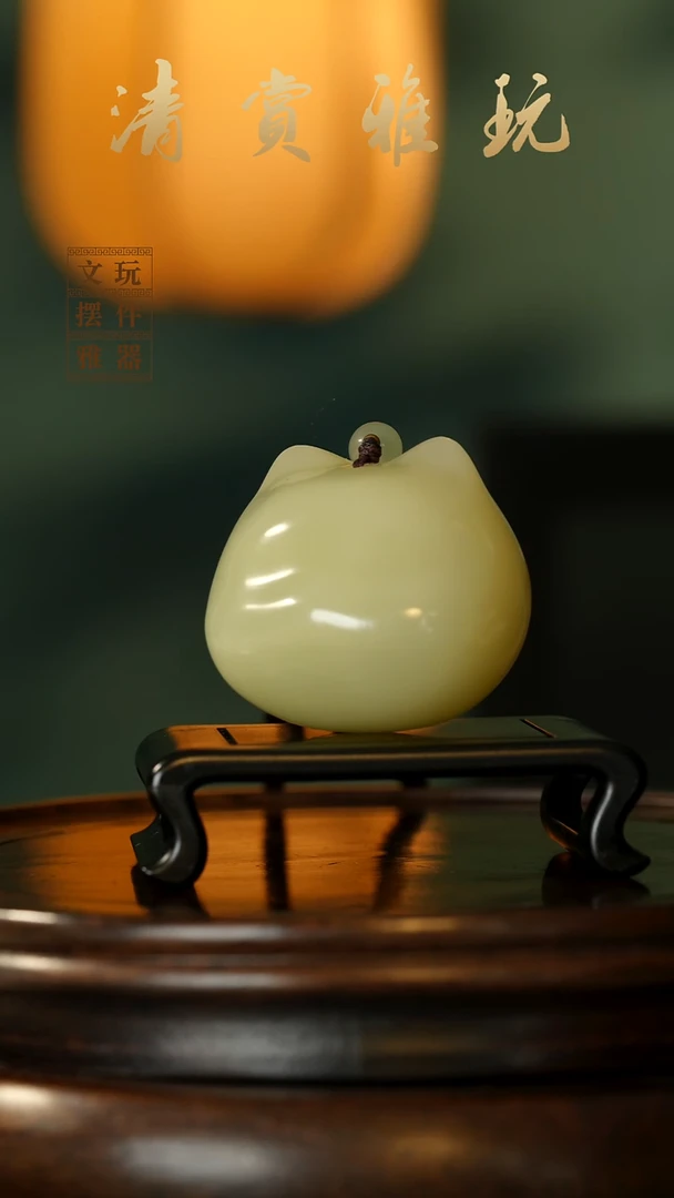 玉《纳福猫》手把件摆件