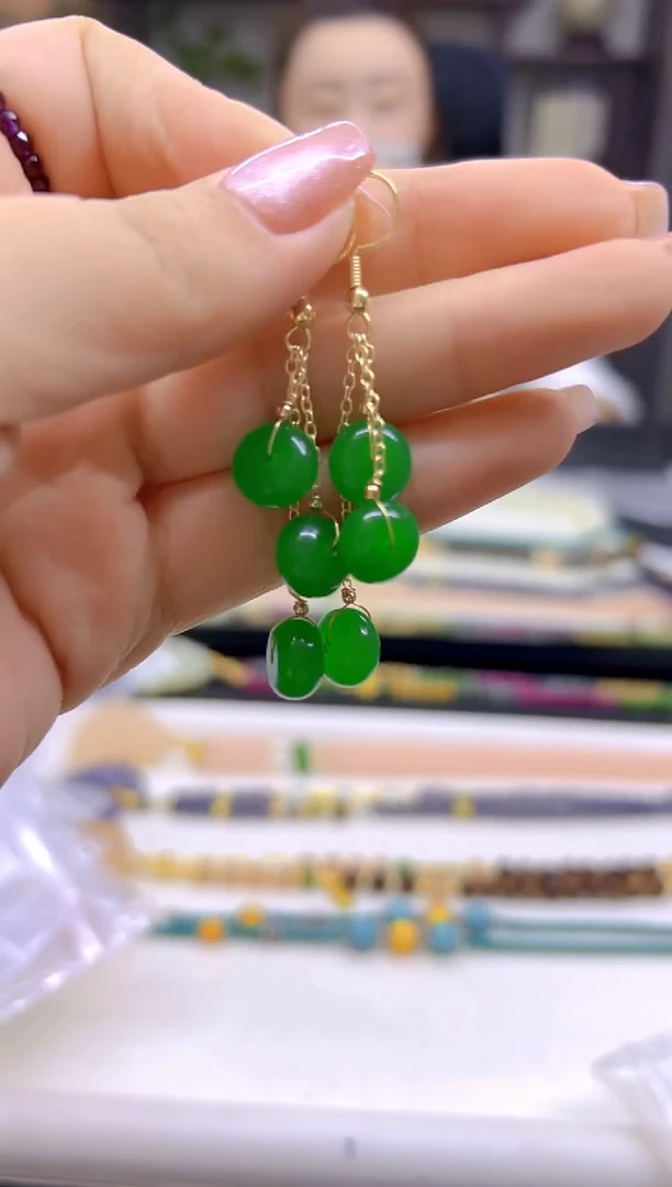 翡翠14K金镶嵌耳饰DIY款E439