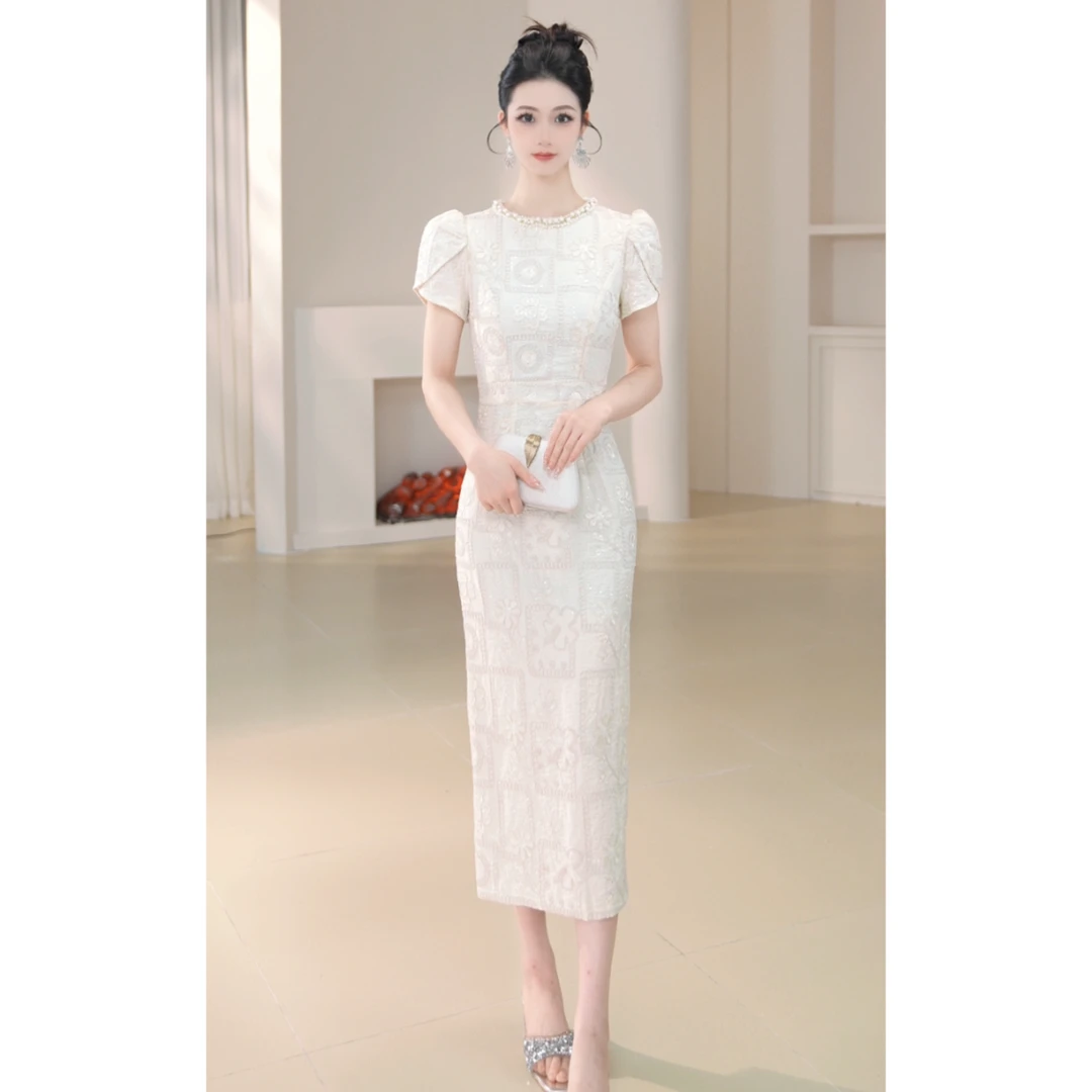 9070夏季显瘦国风轻奢优雅复古气质修身日常名媛宴会连衣裙