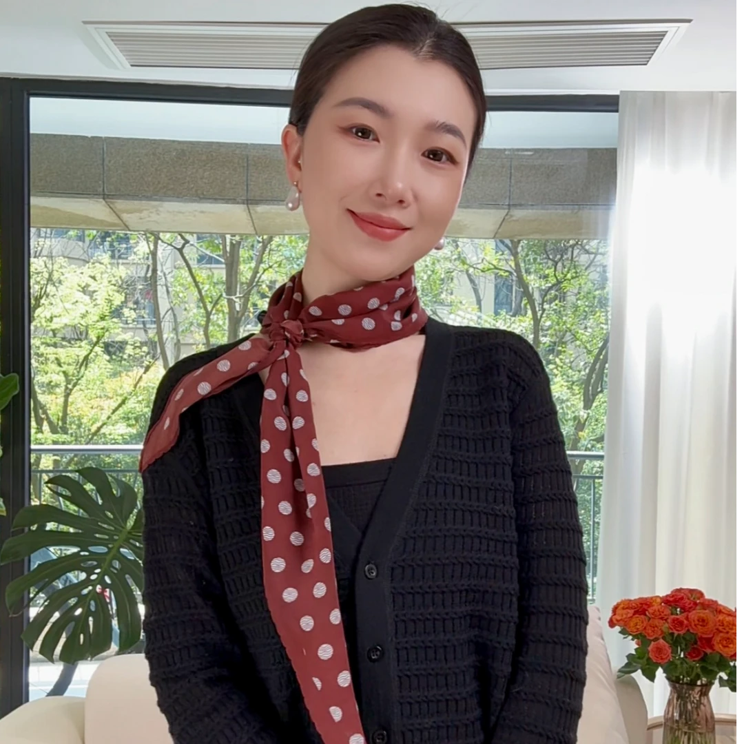 微醺波尔多双绉丝巾100%桑蚕丝丝巾洋气百搭波点小丝巾披肩高级感