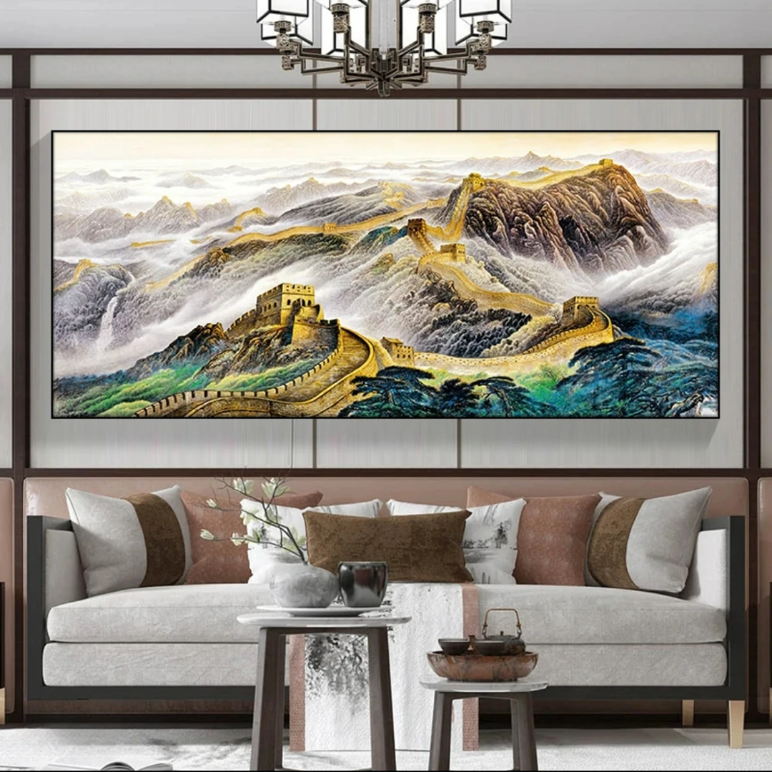 《万里长城》砂岩肌理感装饰画玄关餐厅床头沙发高端大气客厅走廊