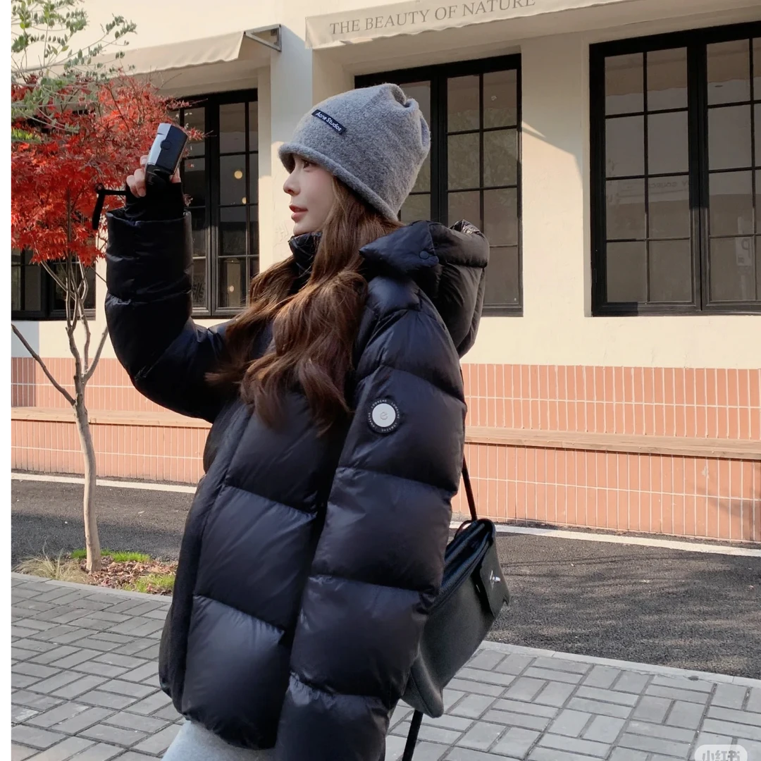 2025男女同款明星同款鹅绒羽绒服短款拉链连帽冬季加厚保暖外套